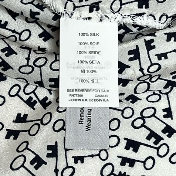 J. Crew classic silk button up blouse with Skelton key print black/white size 6 - Picture 14 of 15